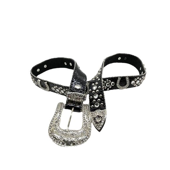 Western Cowgirl Belt Conchos Womens Leather Lucky Horseshoe Rhinestone Bling